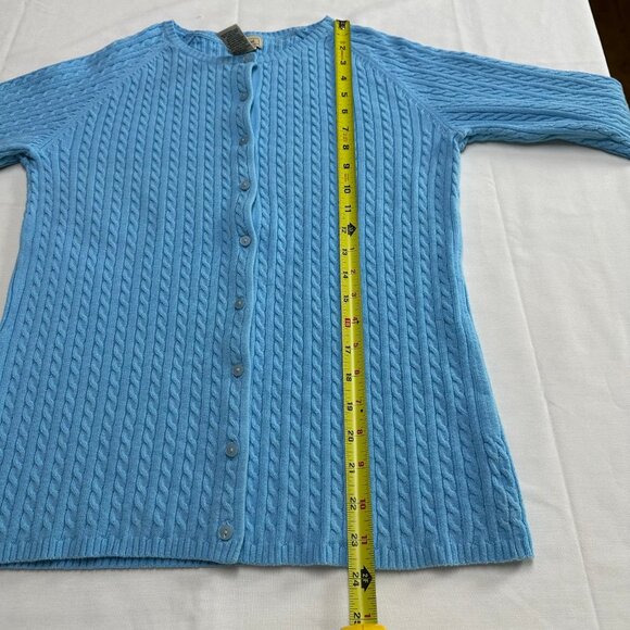 LL Bean Women Blue Cable Knit Cardigan Sweater Size Medium Preppy y2k 3/4 Sleeve - Picture 7 of 8